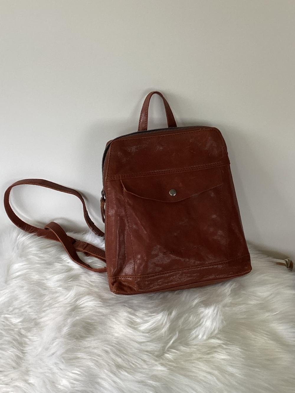 Leather Mini Backpack in Chestnut Brown - Compact Everyday Bag